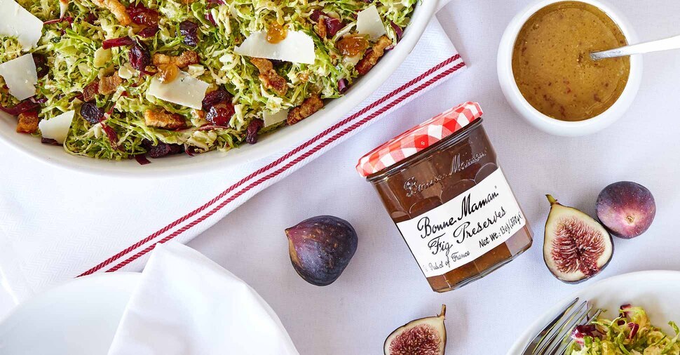 Shaved Brussels Sprouts and Bacon Salad with Warm Fig Vinaigrette